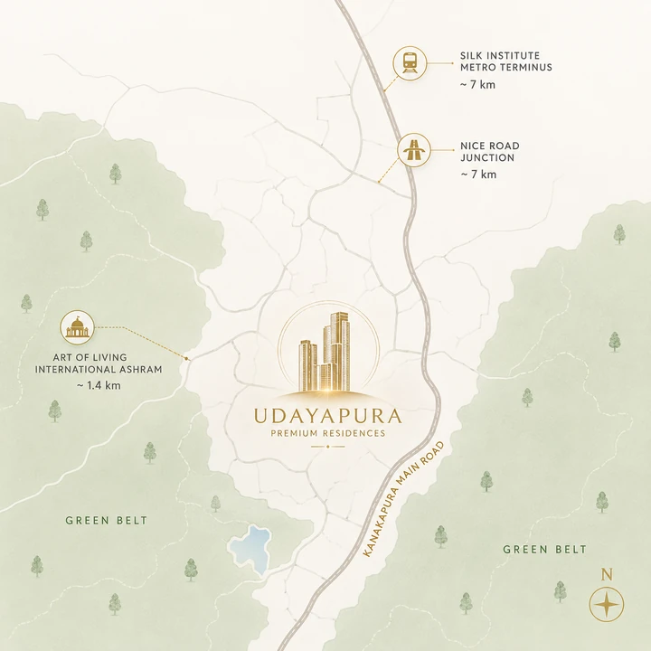 Sattva Hill View location map on Kanakapura Main Road near the Art of Living International Ashram, Bengaluru South Sattva Hill View location map on Kanakapura Main Road near the Art of Living International Ashram, Bengaluru South